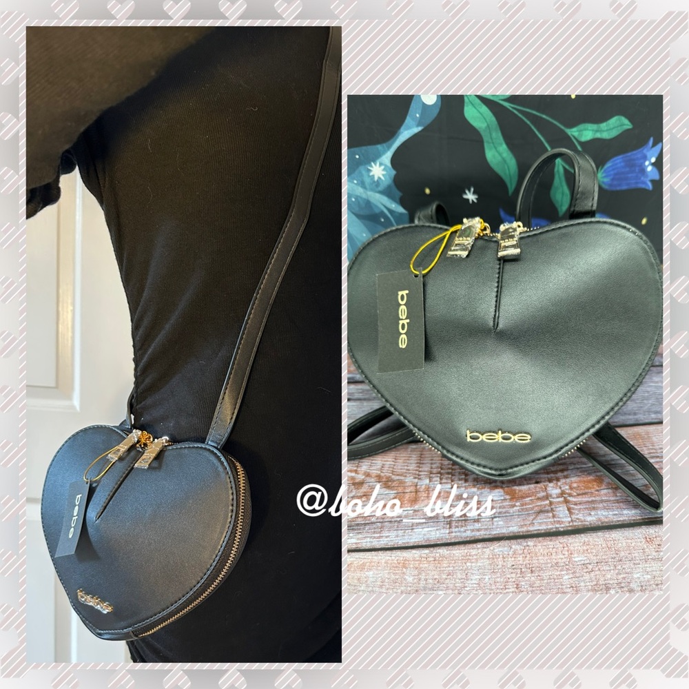 BEBE | Black Heart Faux Leather Crossbody Bag NWT